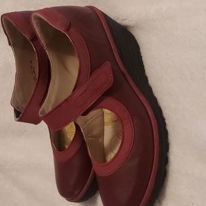 Fly London Yolt Leather Mary Jane Wedges EUR40 Burgundy Leather $195